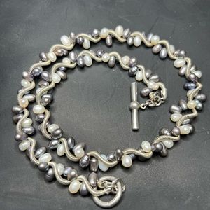 Drop Pearl & Sterling Necklace 16”